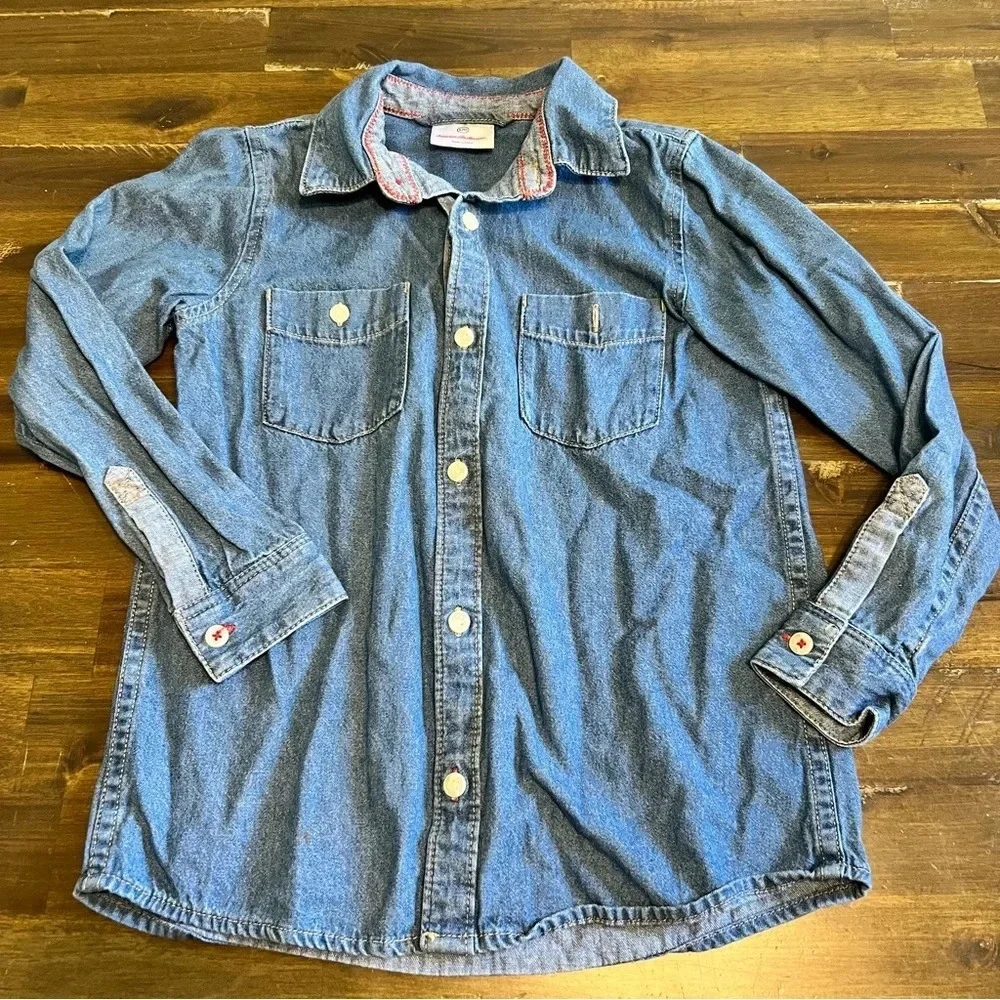 Hanna Andersson Boys Button Down Shirt Casual Chambray Blue lightweight Denim